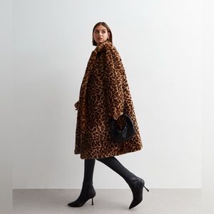 Leopard faux fur coat